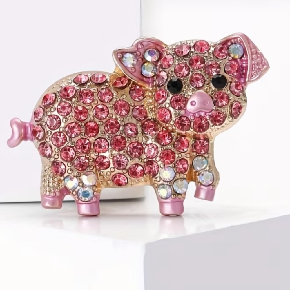 Rhinestone Piggy Brooch-NEW